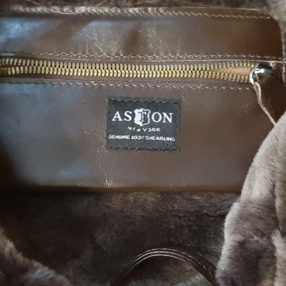 Aston New York Brown Leather Shearling Plush Tote Bag Shoulder‎ Purse